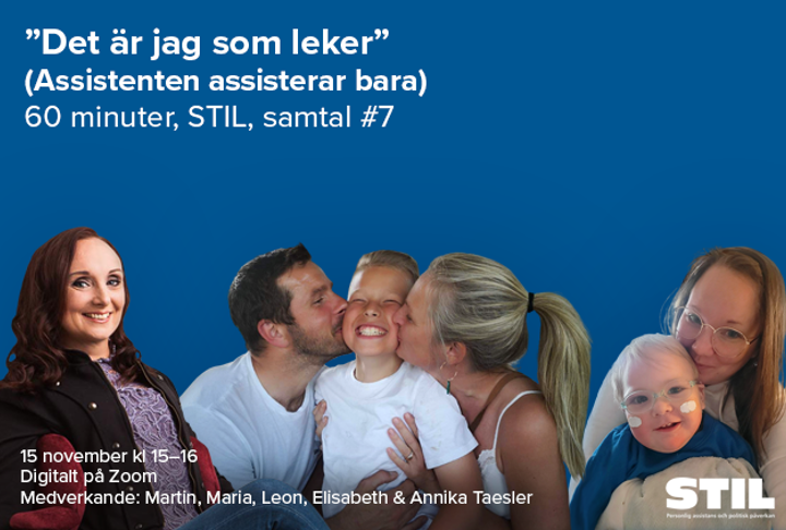 Vit kvinna med långt rödbrunt hår och svart jacka över en mönstrad tröja. Skrattande pojke på 12 år med ljust hår och vit t-shirt blir pussad på kinderna av en man med kort mörkt hår och en blond kvinna med långt hår i tofs. Bredvid dem en pojke, 2 år med glasögon som ler och blir kramad av kvinna med långt ljustbrunt hår och glasögon.
